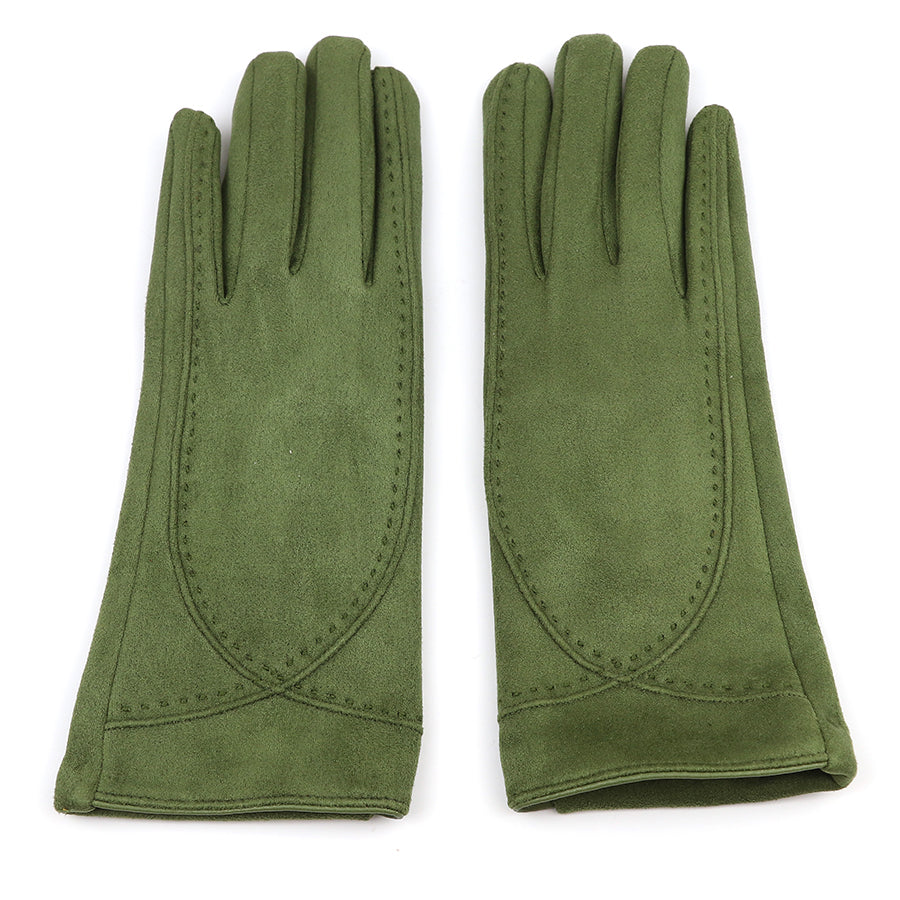 Olive faux suede stitch detail gloves
