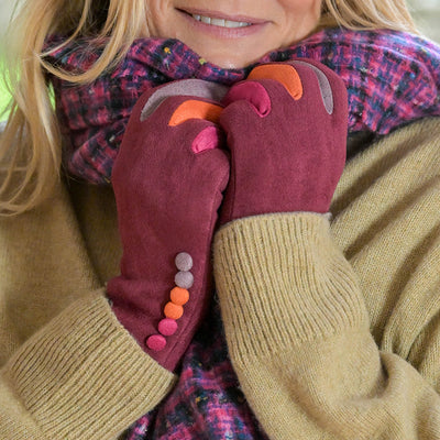 Frida wine multi faux suede formal gloves