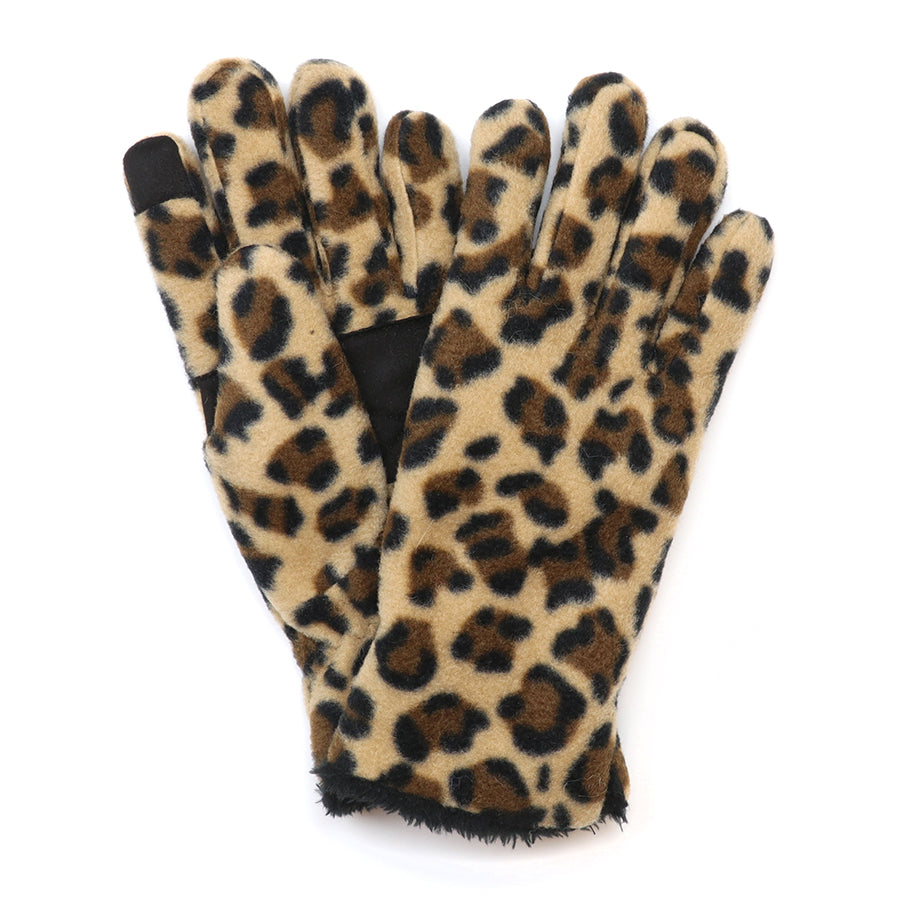 Carly Leopard print fleece gloves