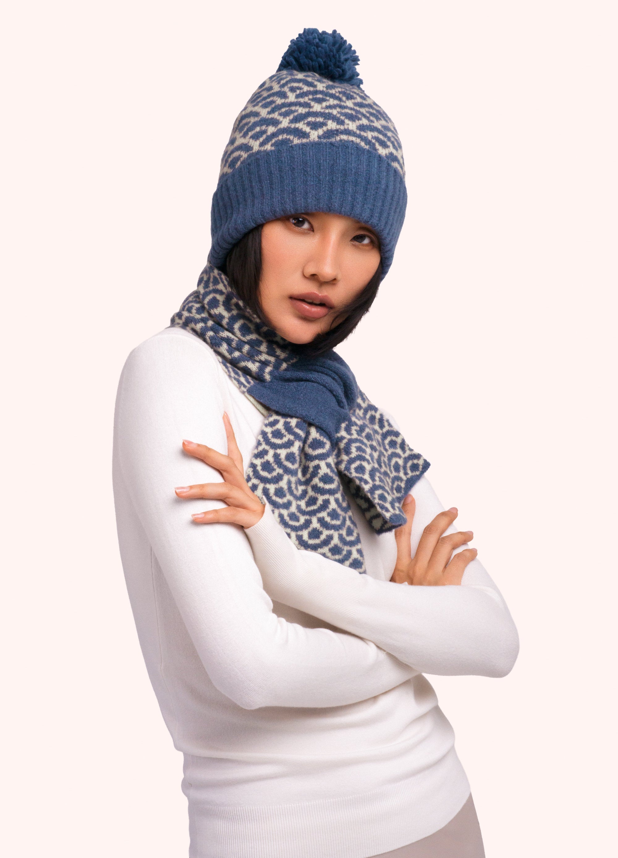 Agatha Pompom Hat, Denim Mix