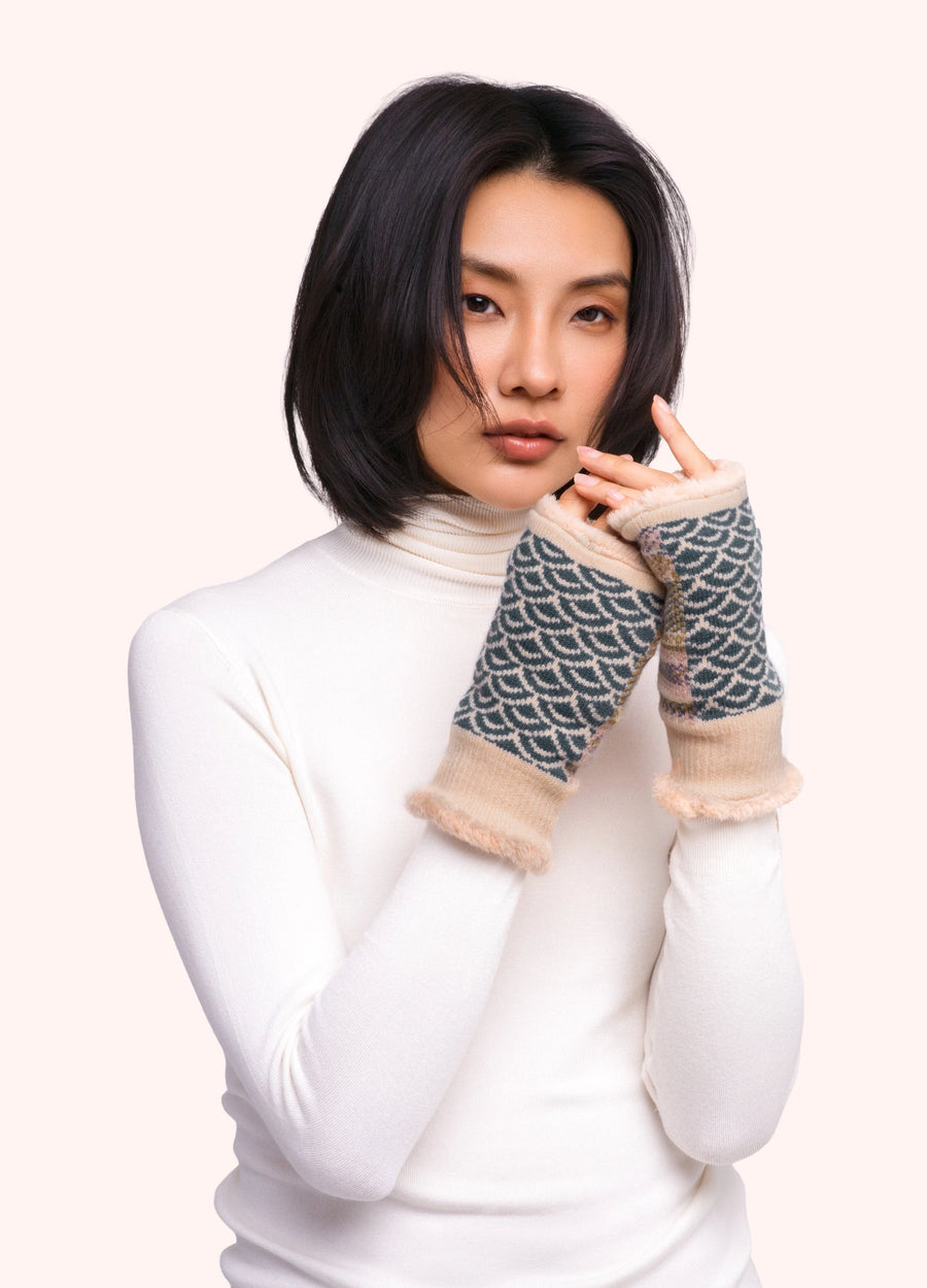 Agatha Wrist Warmers, Denim Mix