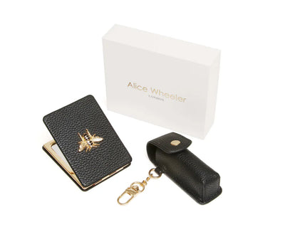 Black - Oblong compact Mirror & Lipstick holder gift set