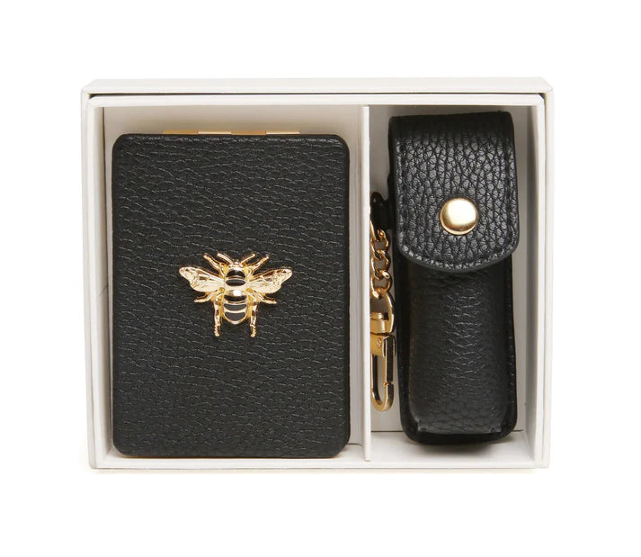 Black - Oblong compact Mirror & Lipstick holder gift set