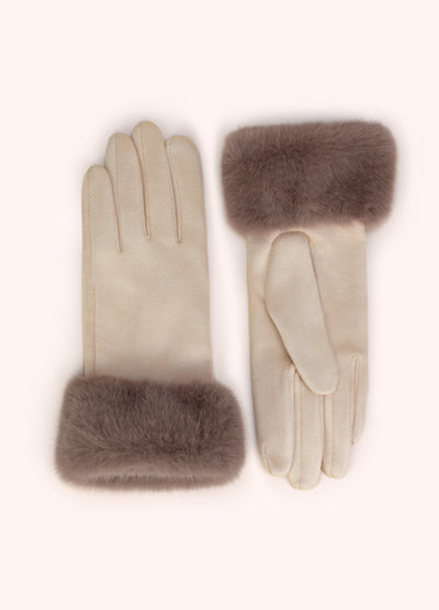 Bettina Faux Suede/Fur Gloves, Cream