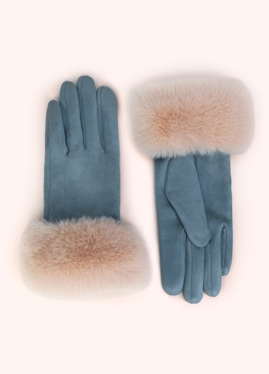 Bettina Faux Suede/Fur Gloves, Denim