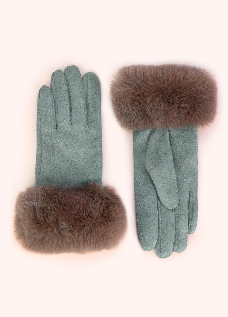 Bettina Faux Suede/Fur Gloves, Ice