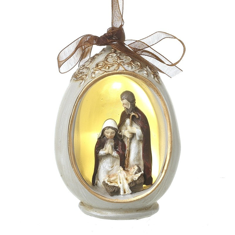 White Resin Led Nativity Scene Bauble