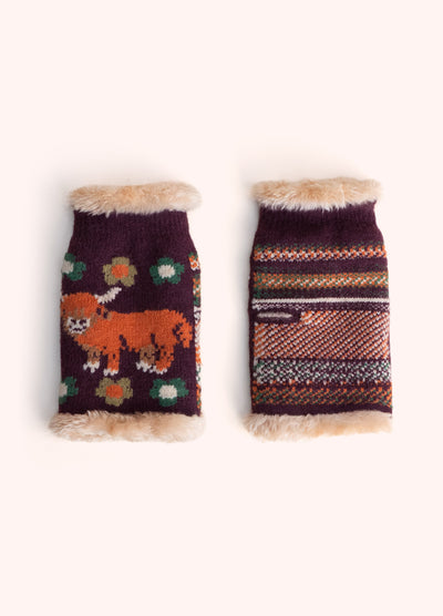 Highland Cow Wrist Warmers, Damson