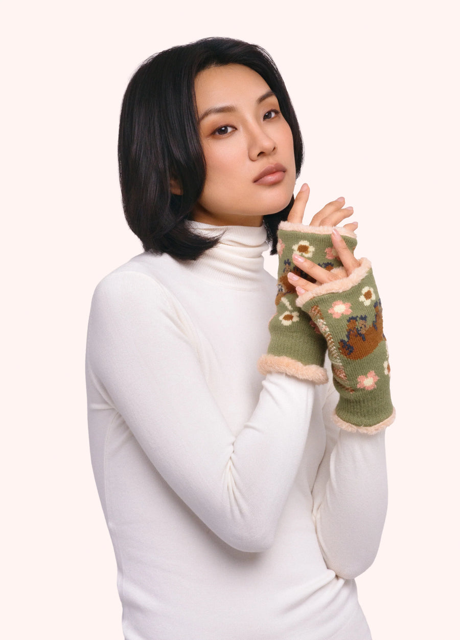 Highland Cow Wrist Warmers, Moss