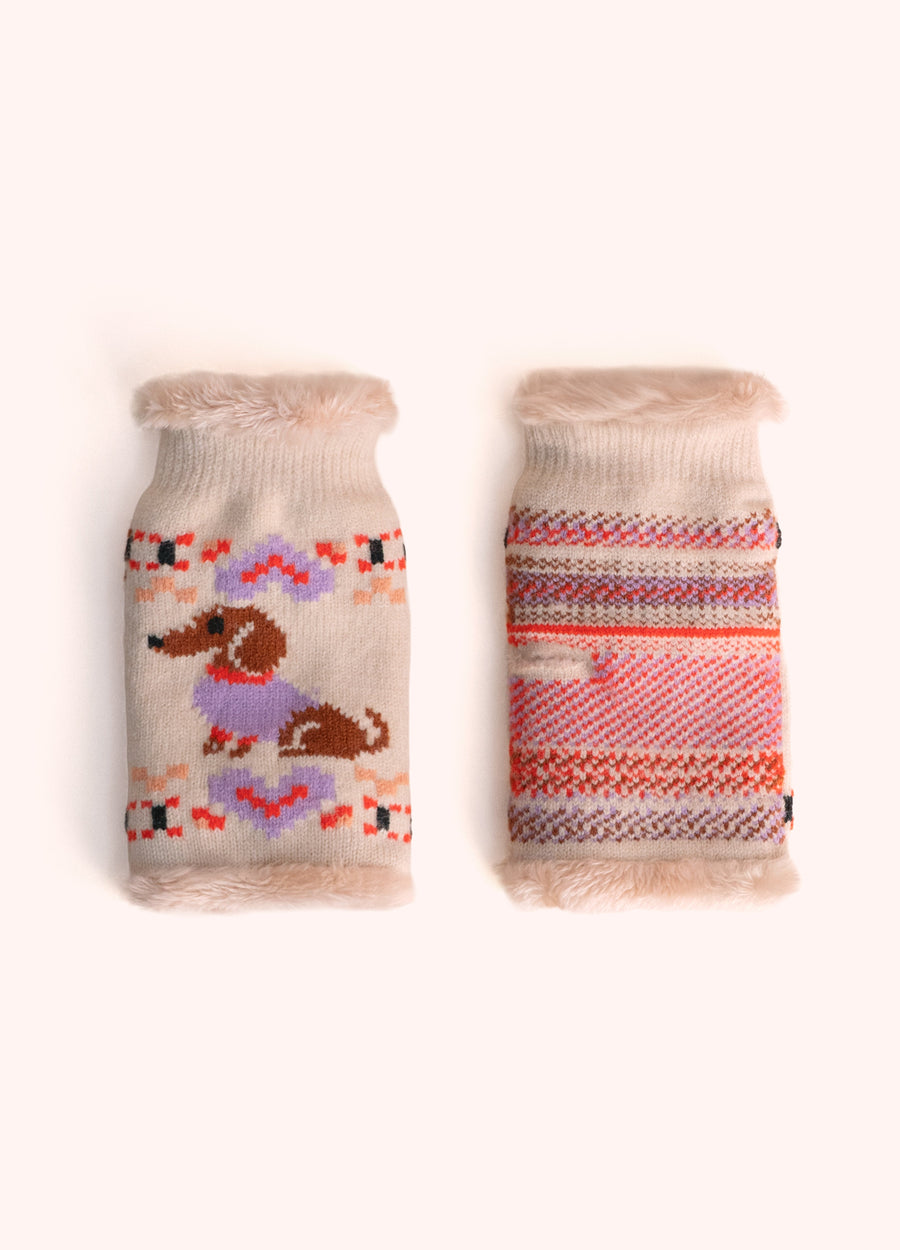 Sausage Dog Wrist Warmers, Cream