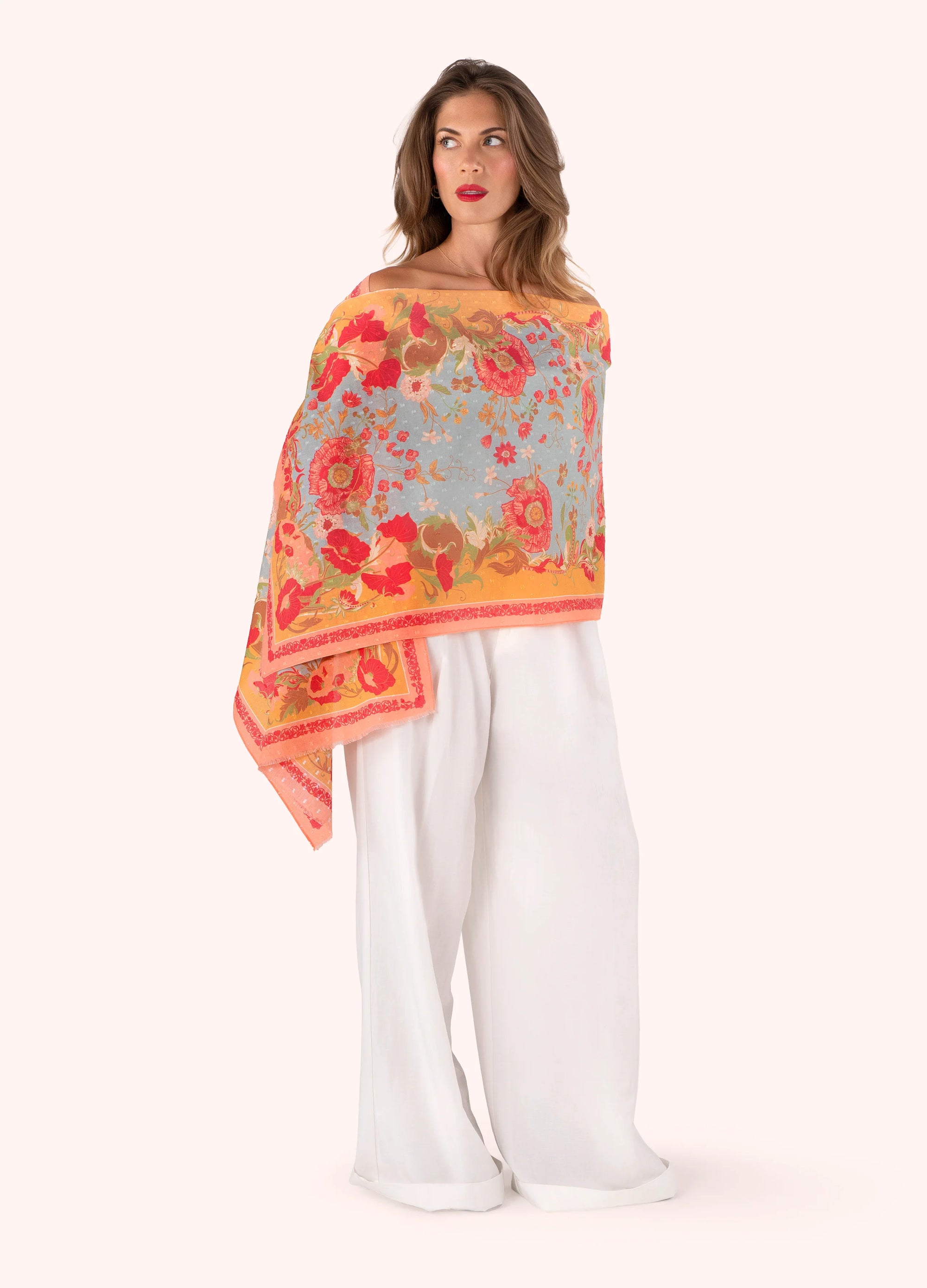 Cotton Scarf - Paisley Poppies