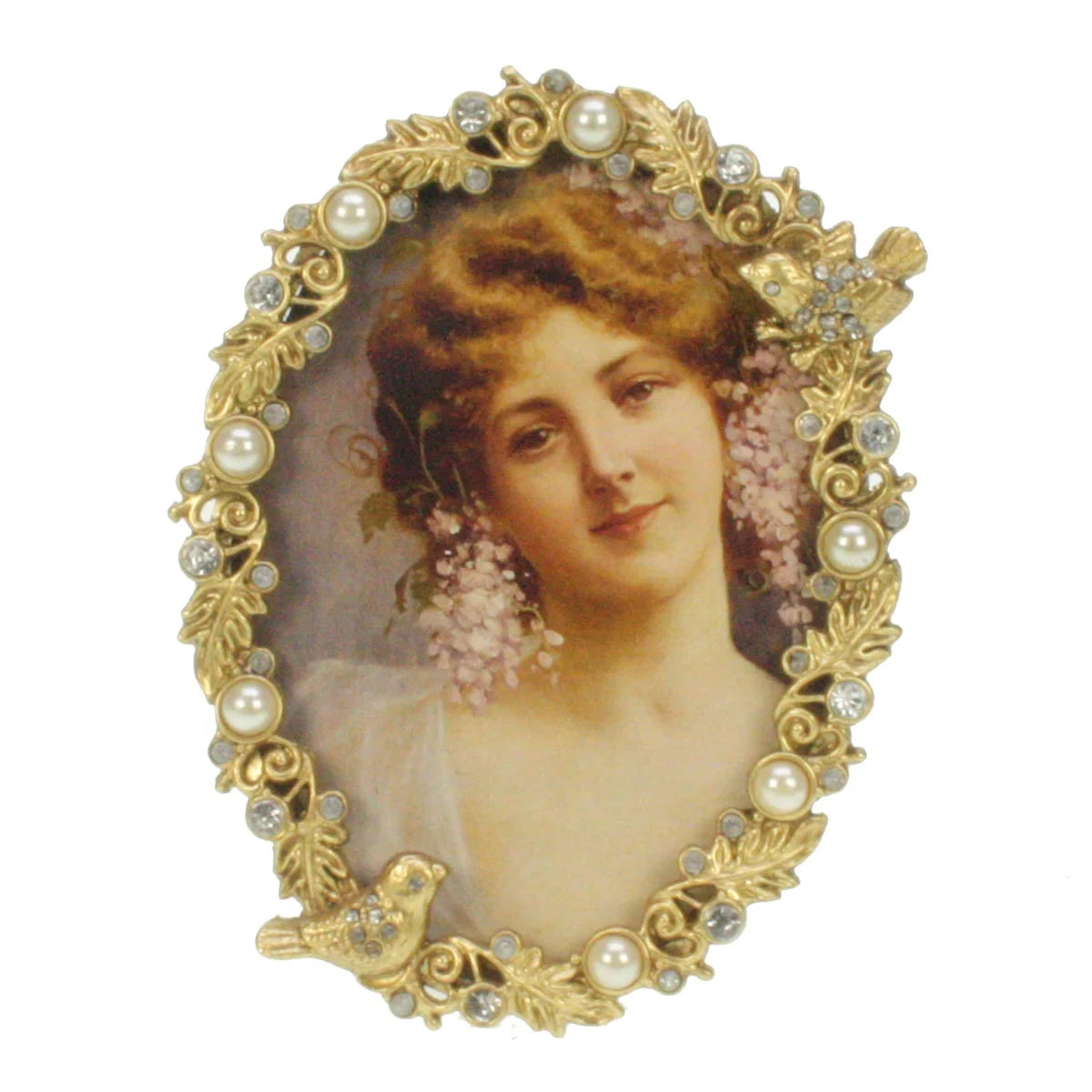 Picture frame oval ant. goldcolor Birdies