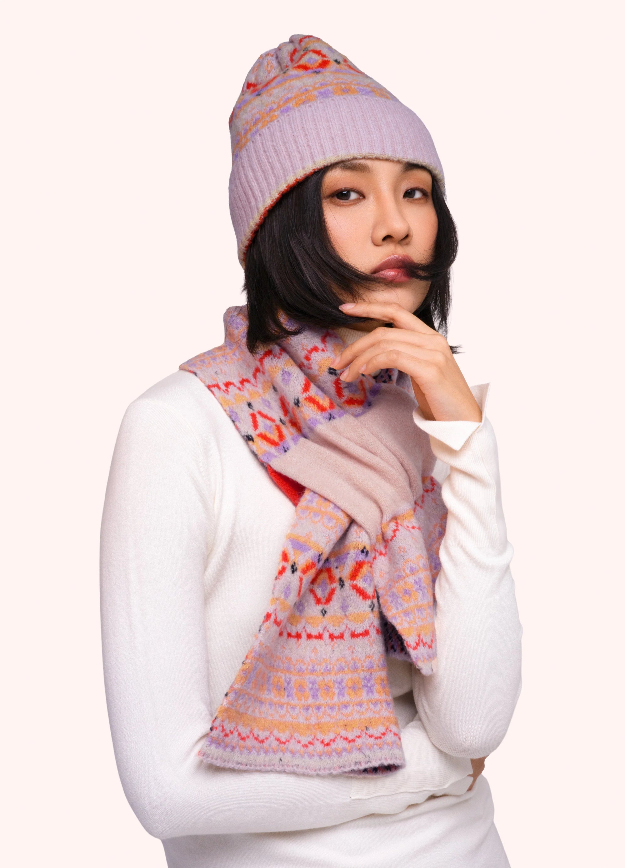 Fair Isle Scarf, Cream Mix