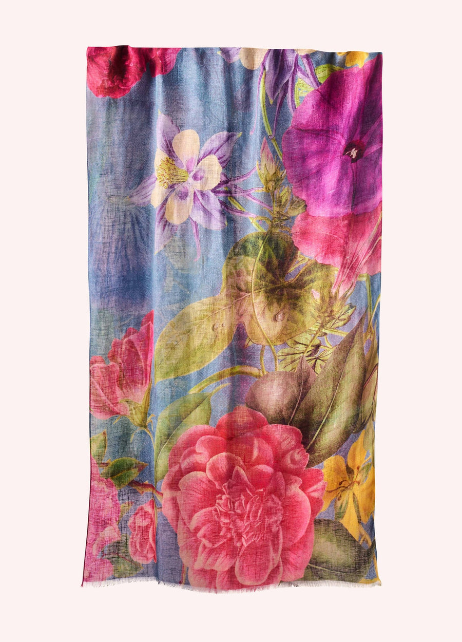 Linen/Cotton Scarf - Floral Study - Denim