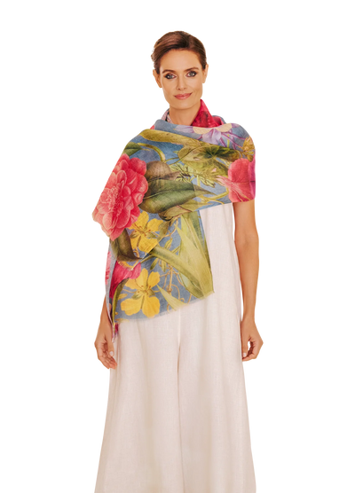 Linen/Cotton Scarf - Floral Study - Denim