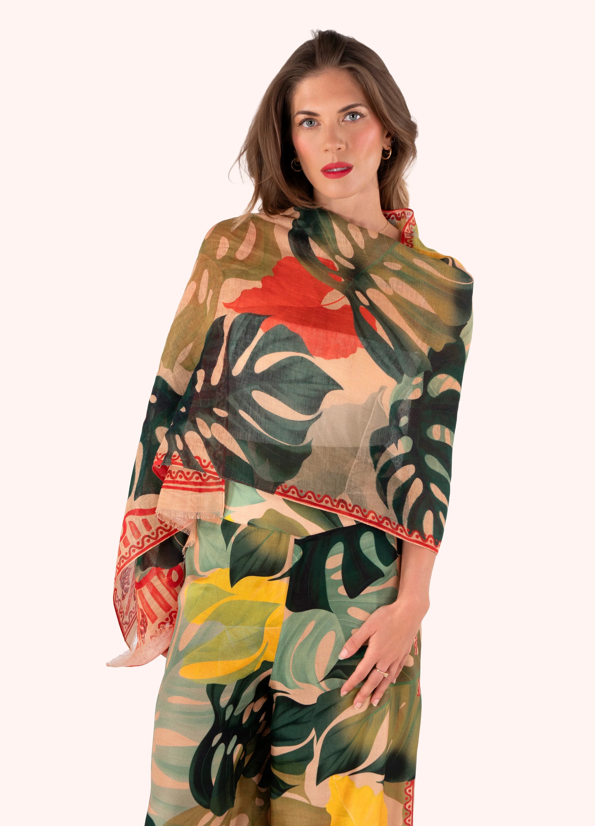 Exotic Leaves Linen/Cotton Mix Scarf