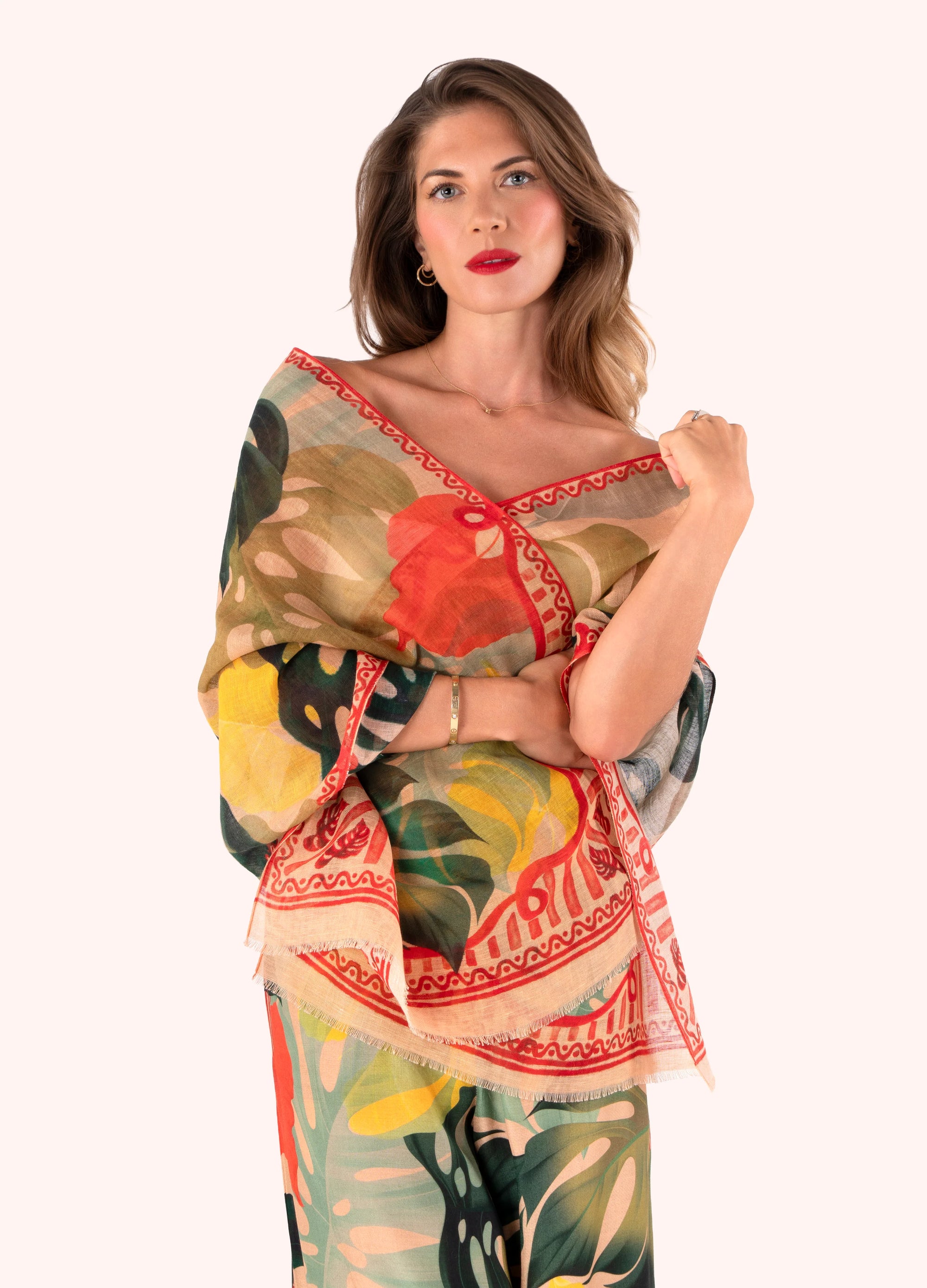 Exotic Leaves Linen/Cotton Mix Scarf