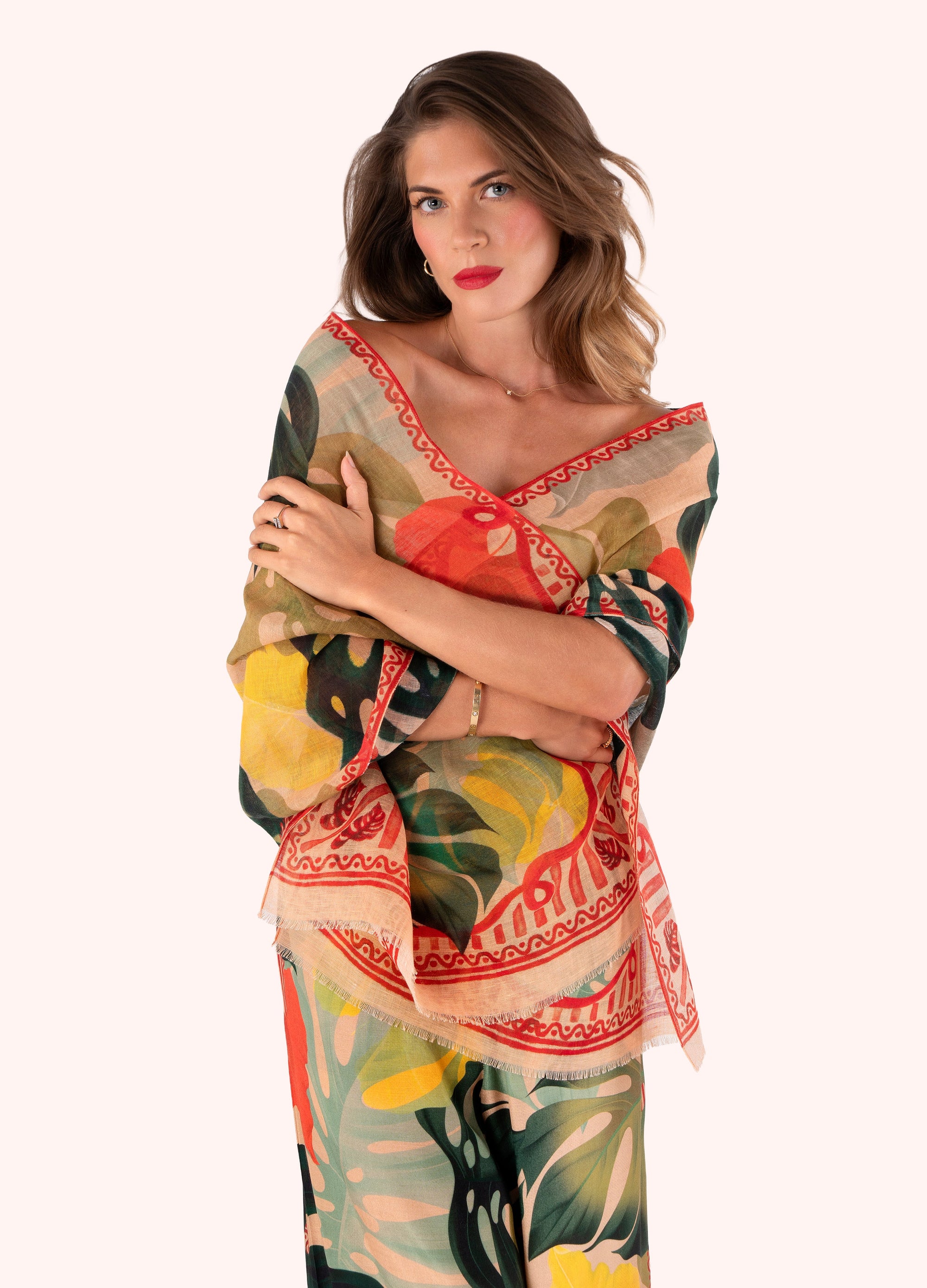 Exotic Leaves Linen/Cotton Mix Scarf