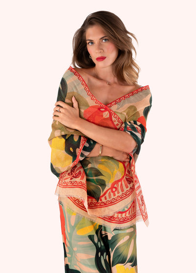 Exotic Leaves Linen/Cotton Mix Scarf