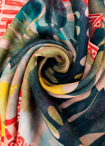 Exotic Leaves Linen/Cotton Mix Scarf