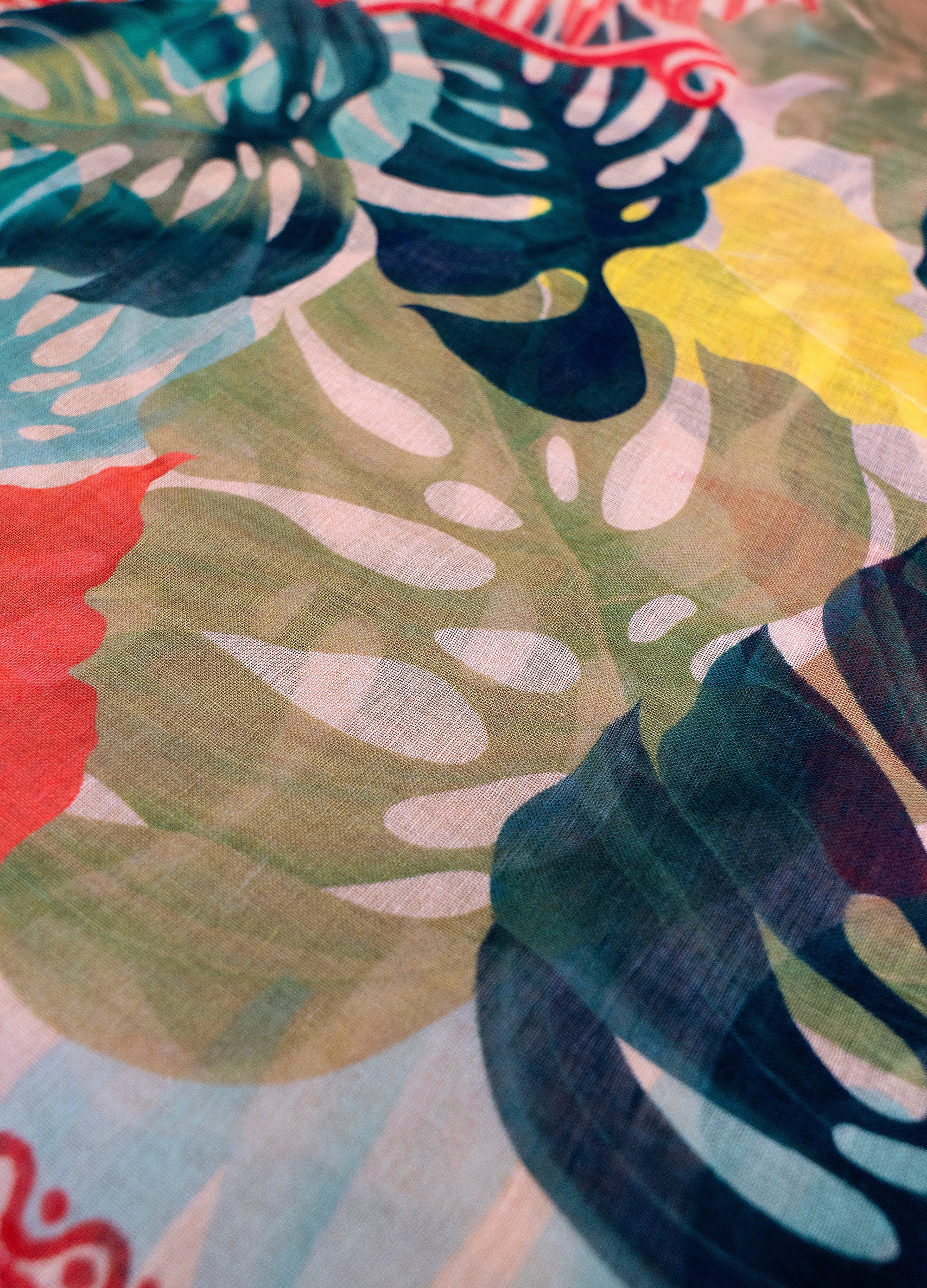 Exotic Leaves Linen/Cotton Mix Scarf