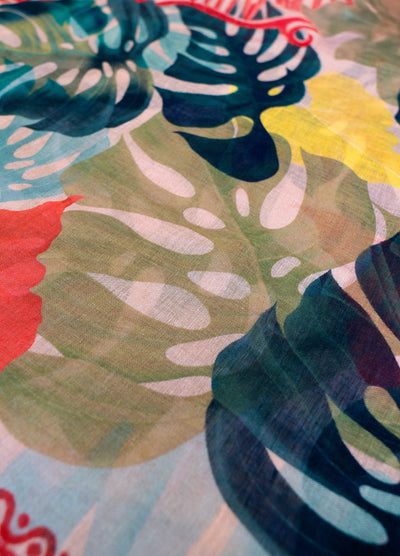 Exotic Leaves Linen/Cotton Mix Scarf
