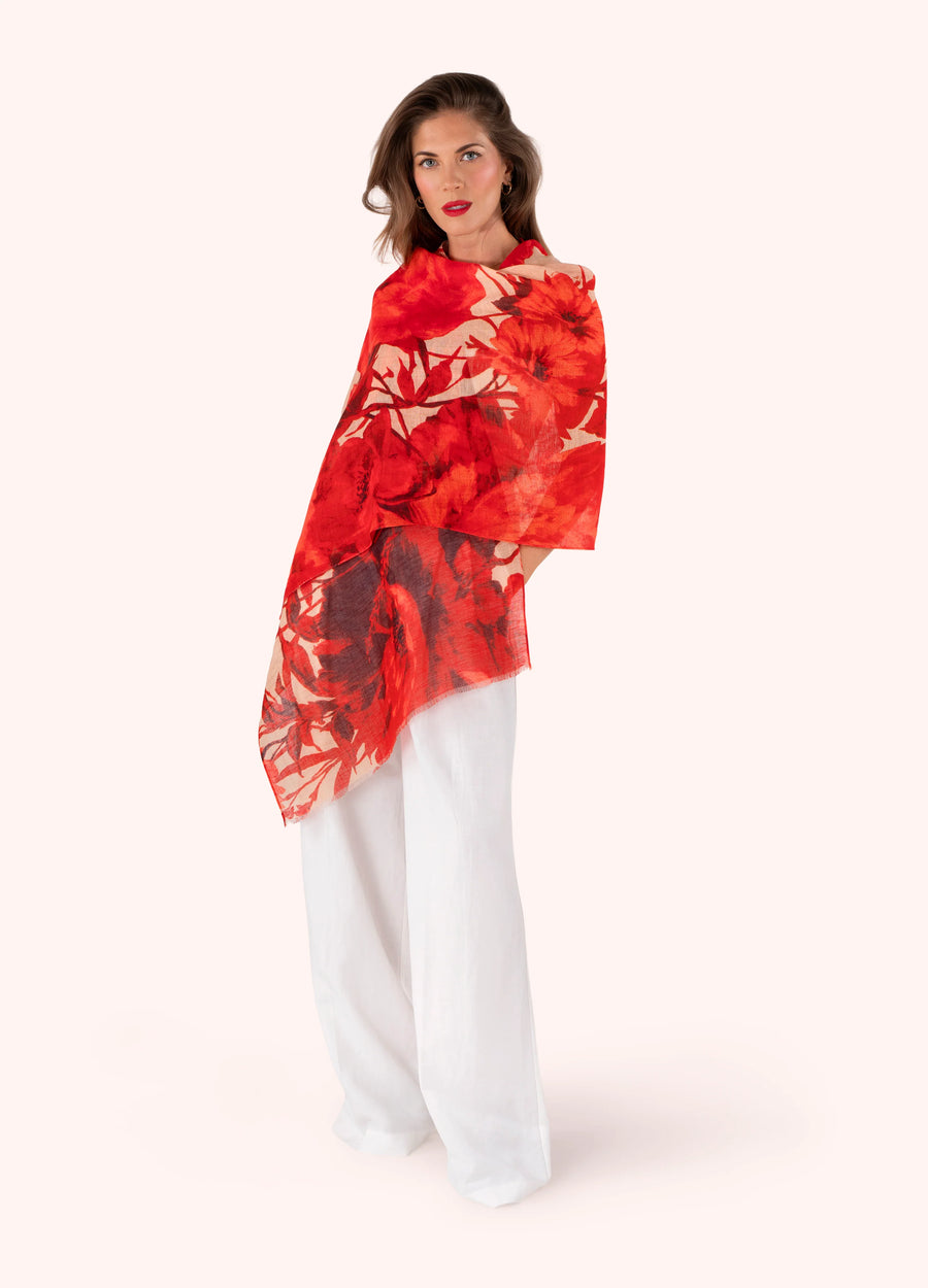 Rouge Blooms Linen/Cotton Mix Scarf
