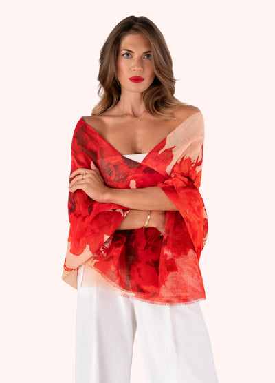 Rouge Blooms Linen/Cotton Mix Scarf
