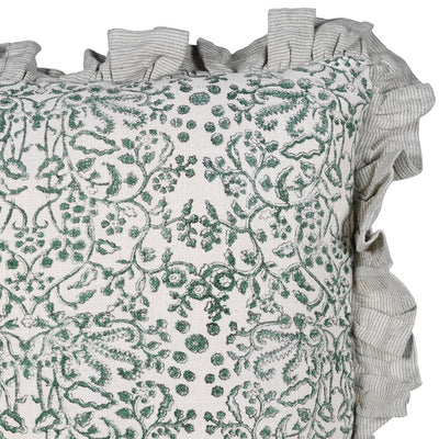 Green Frill Edge Paisley Cotton Cushion
