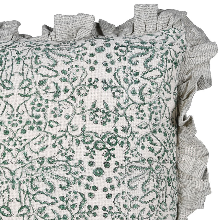 Green Frill Edge Paisley Cotton Cushion
