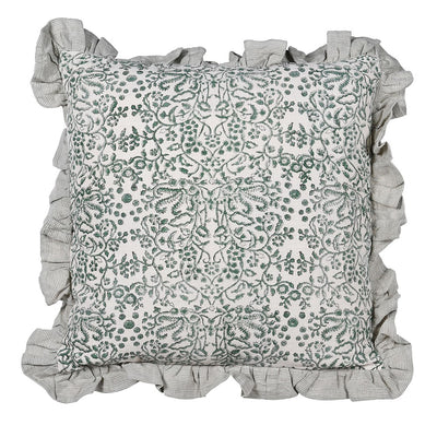 Green Frill Edge Paisley Cotton Cushion