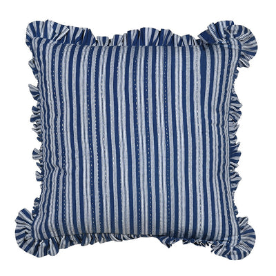 Blue Stripe Kantha Frill Cotton Cushion