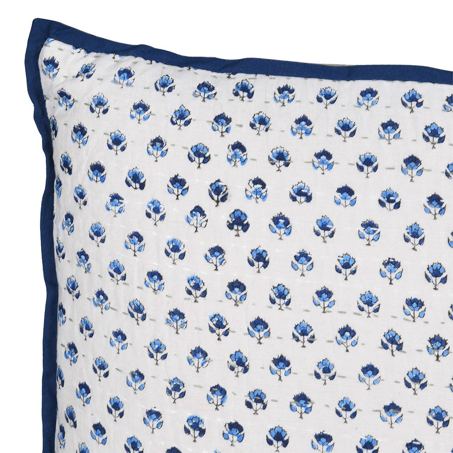 Indigo Ditsy Flowers Cotton Cushion