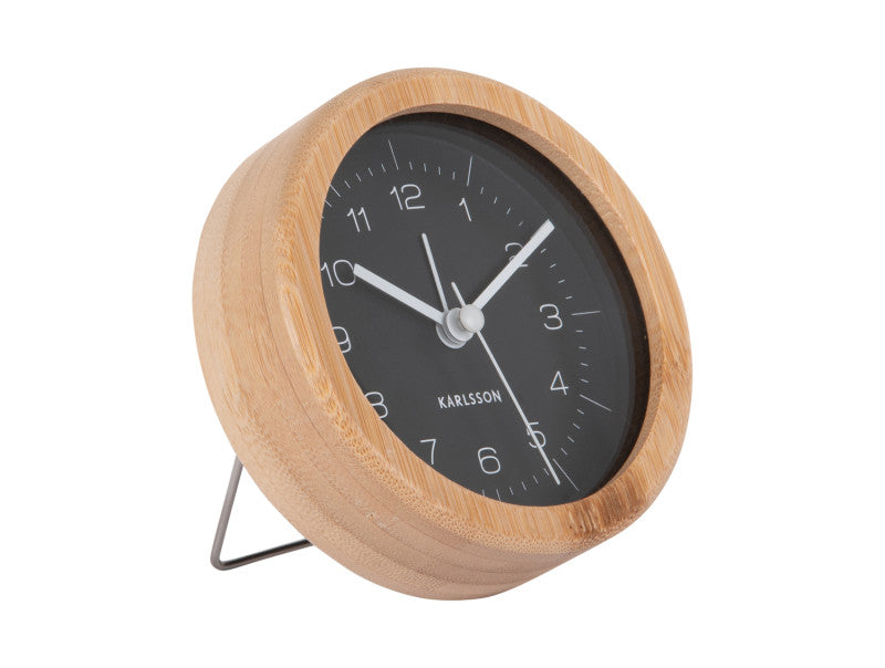 Neat Bamboo Alarm Clock – Round Black