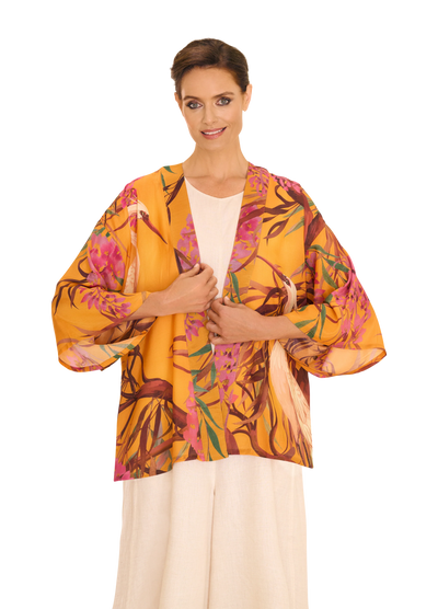 Kimono Jacket - Oriental Crane - Ochre