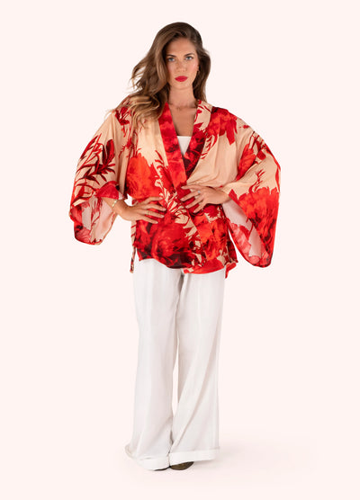 Rouge Blooms Modal/Cupro Short Kimono  Jacket