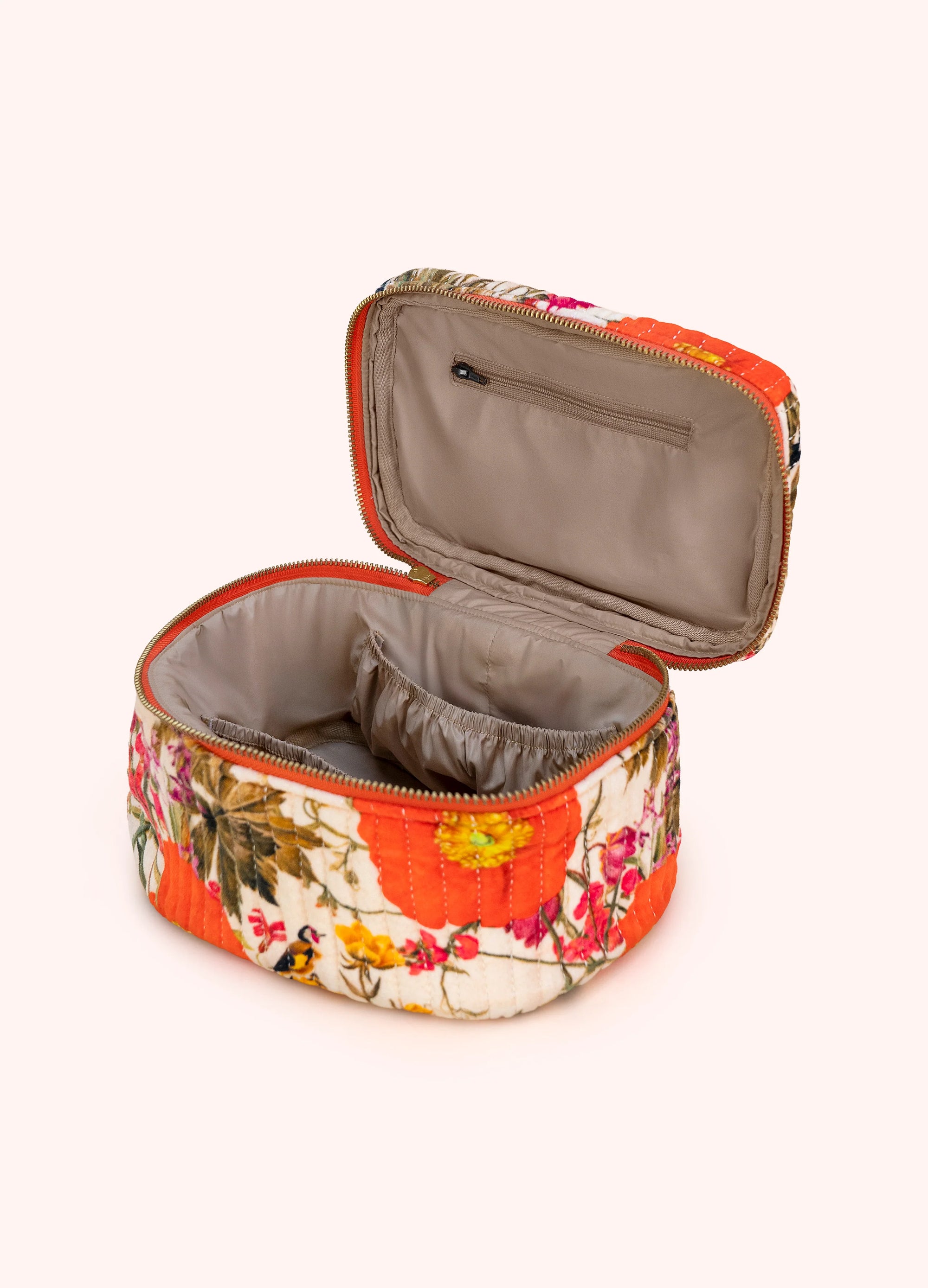 Quilted Velvet Vanity Case-Fine  Flowers-Cream