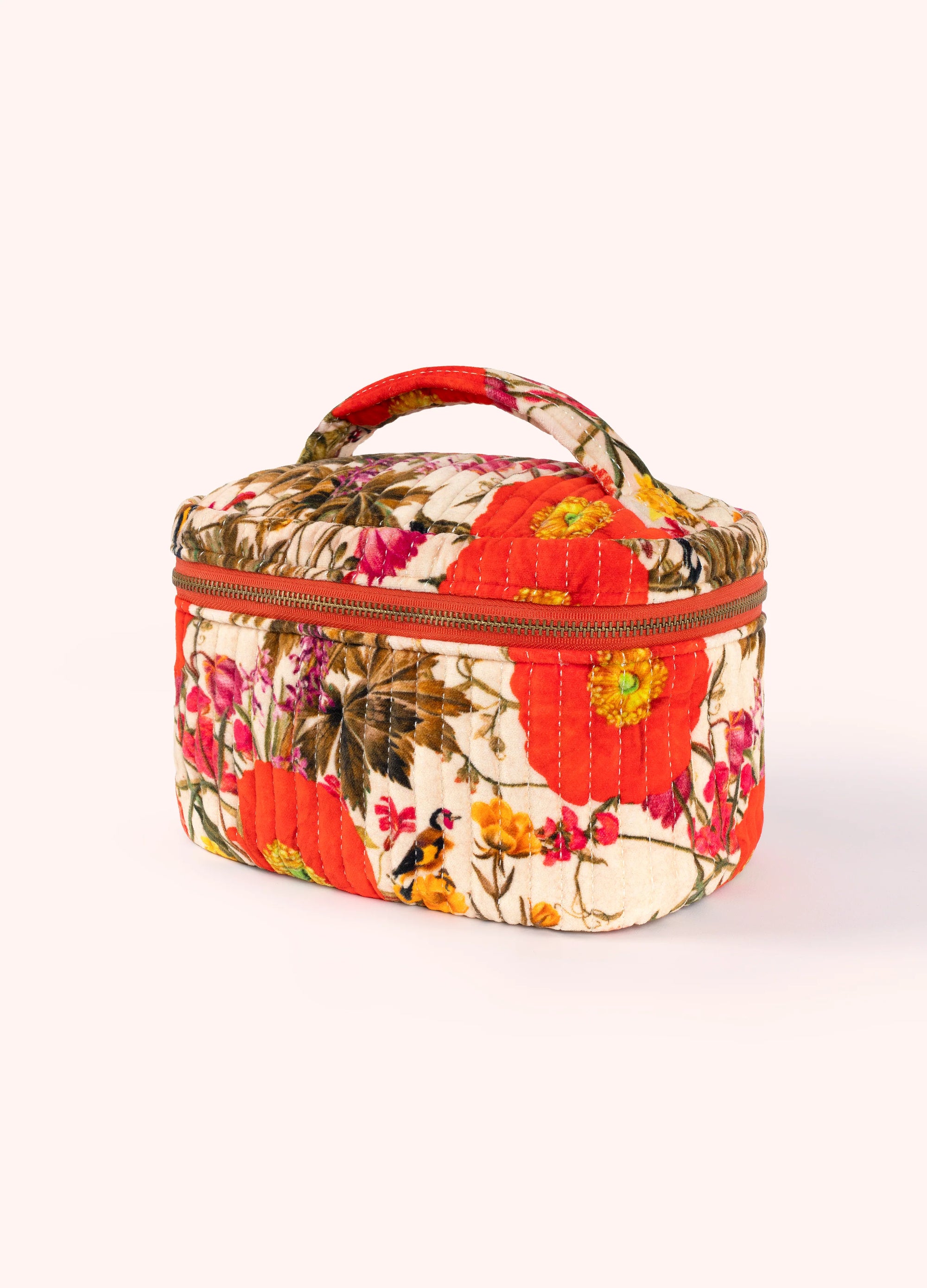 Quilted Velvet Vanity Case-Fine  Flowers-Cream