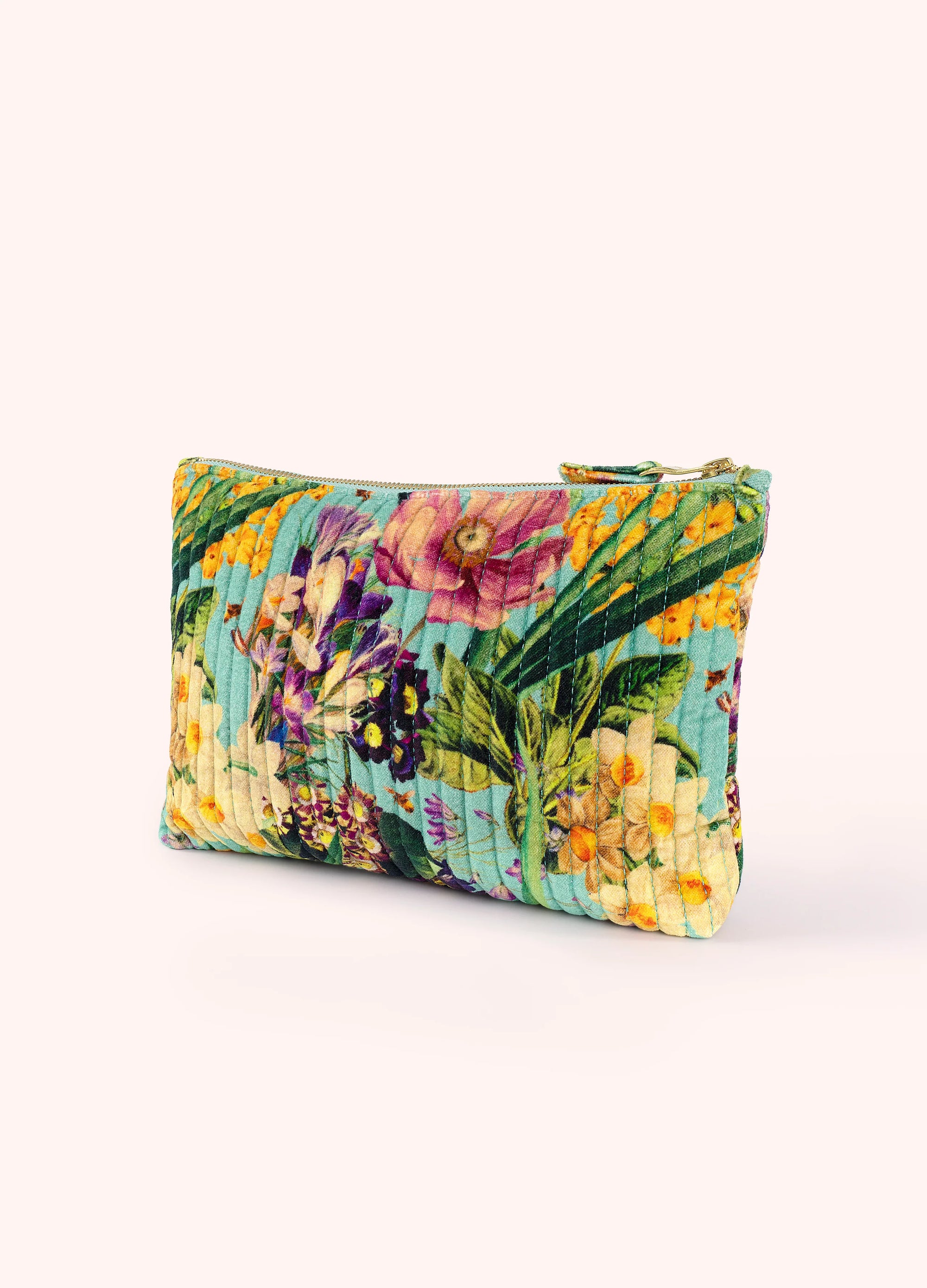 Quilted Velvet Zip Pouch - Spring Flora