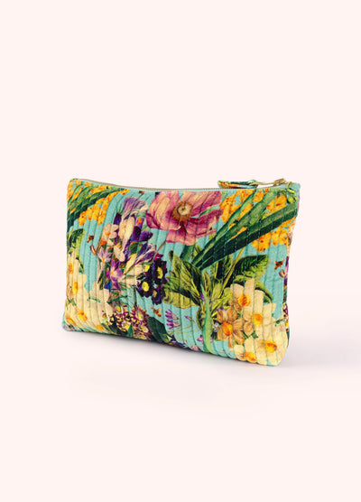 Quilted Velvet Zip Pouch - Spring Flora