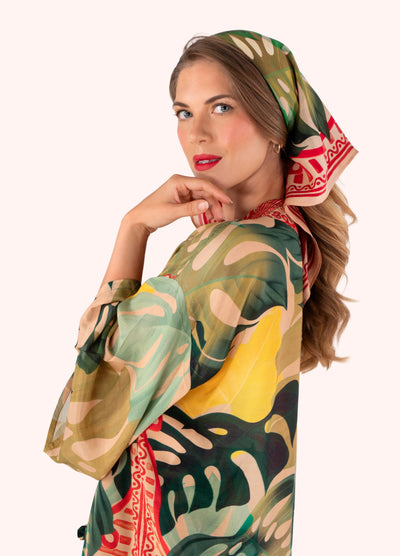 100% Silk Scarf - Exotic Leaves