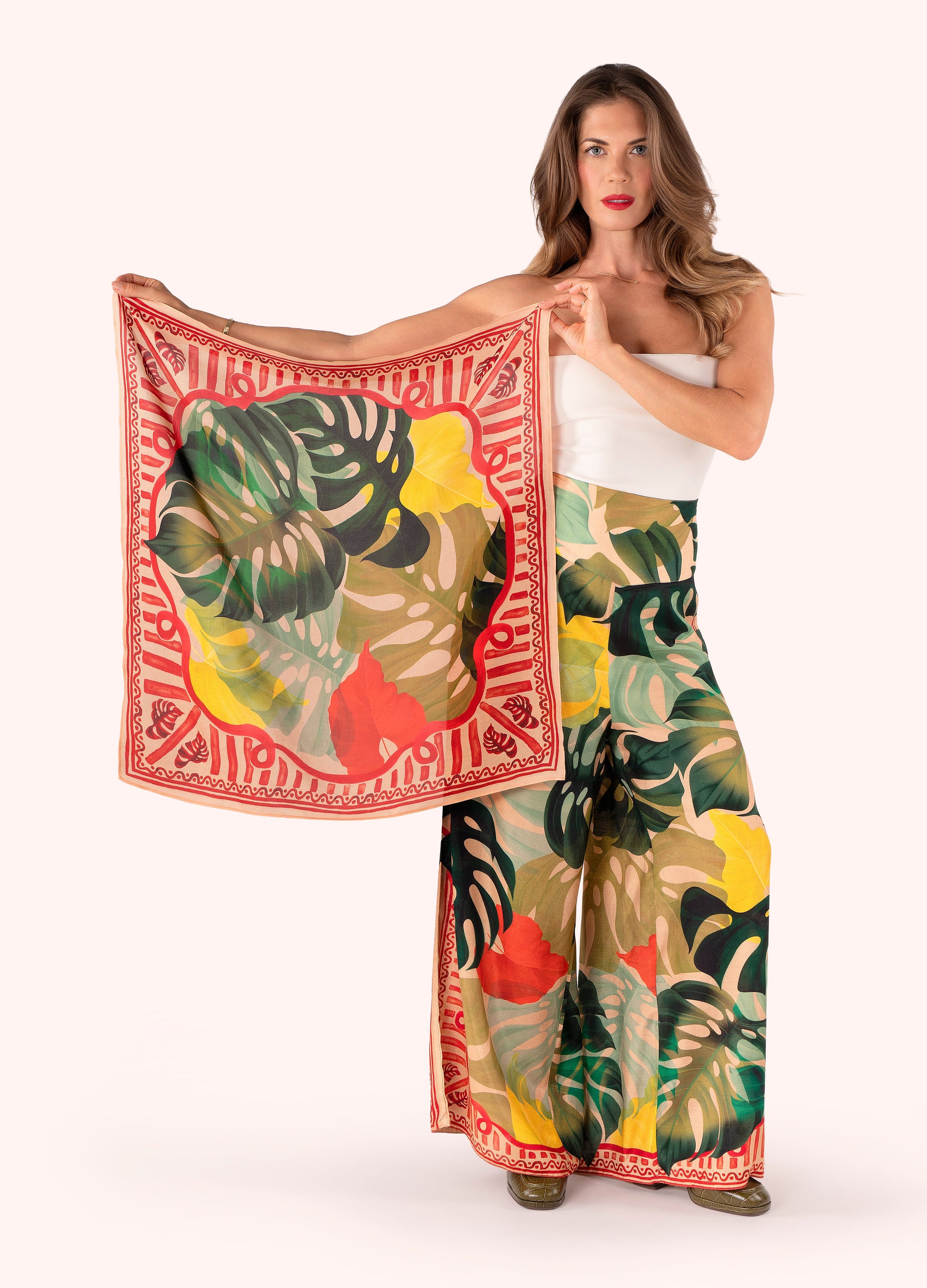 100% Silk Scarf - Exotic Leaves