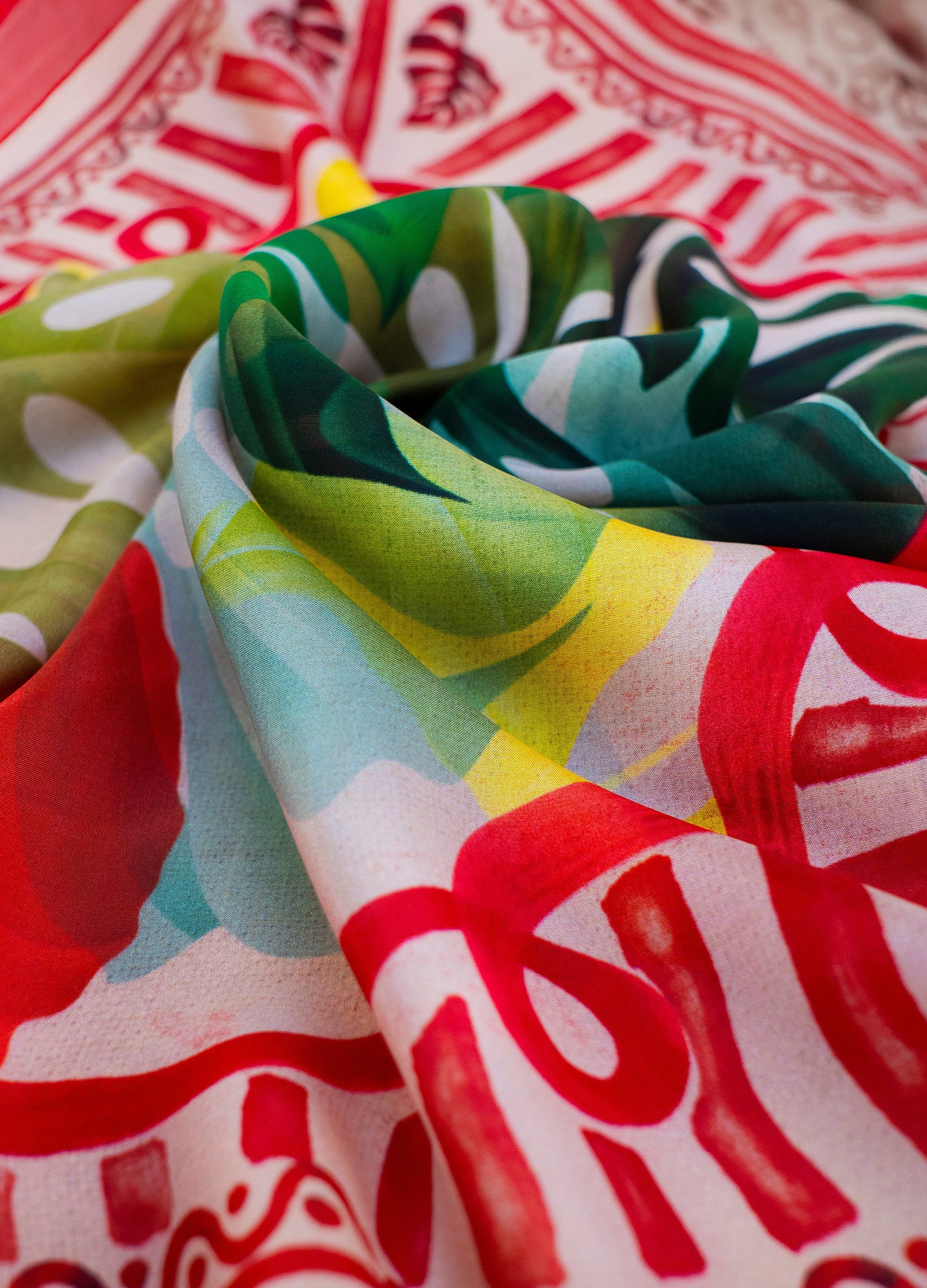 100% Silk Scarf - Exotic Leaves