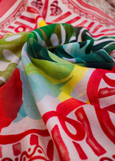100% Silk Scarf - Exotic Leaves