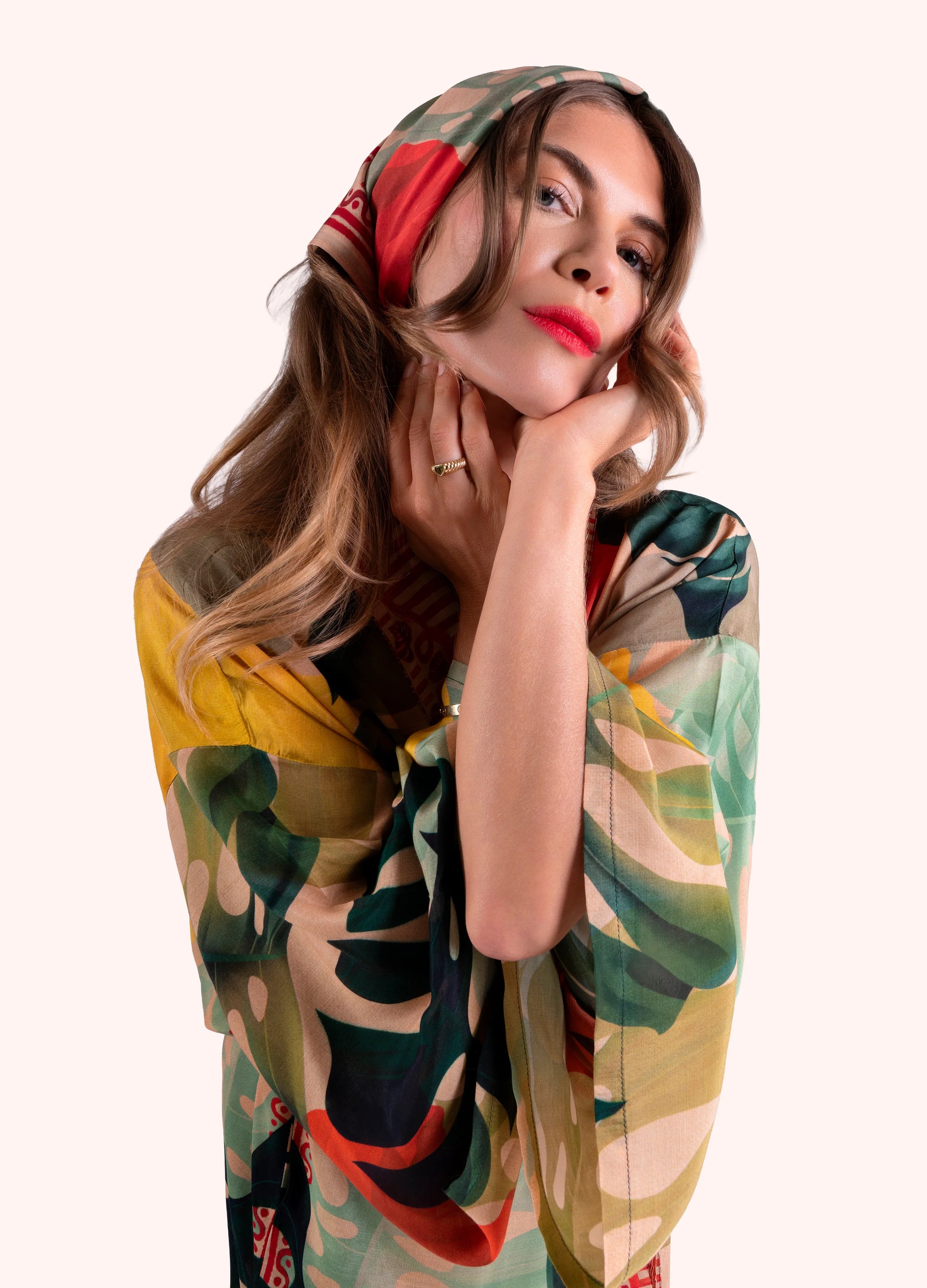 100% Silk Scarf - Exotic Leaves