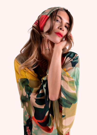100% Silk Scarf - Exotic Leaves
