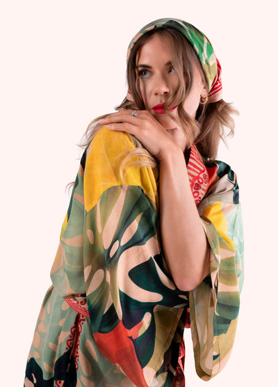 100% Silk Scarf - Exotic Leaves