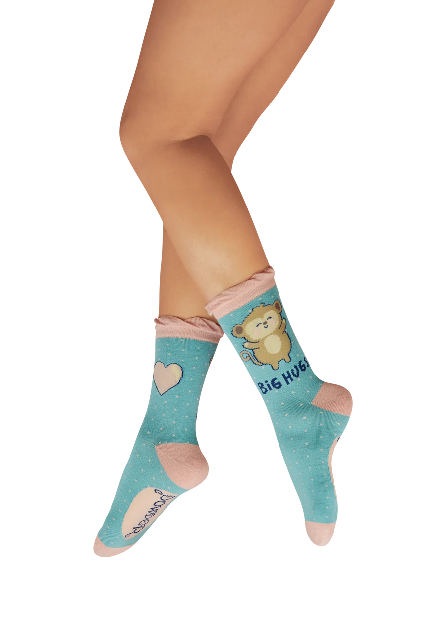 Ladies' Ankle Socks - Huggy Monkey - Aquav