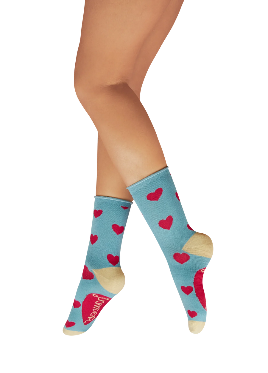 Ladies' Ankle Socks - Hearts - Denim