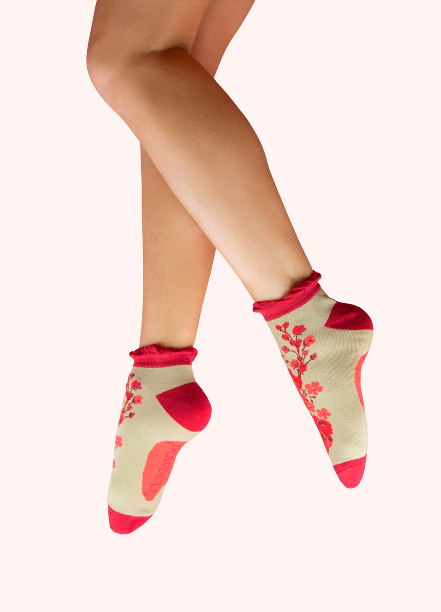 Ladies Trainer Socks - Rouge Blooms